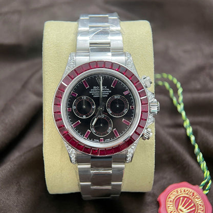 Rolex Daytona Replica Watch Custom 18K Solid White Gold Baguette Diamonds 40mm Clone