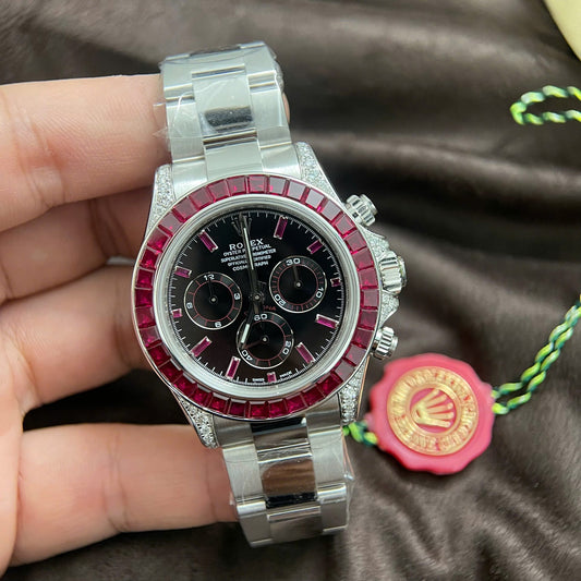 Rolex Daytona Replica Watch Custom 18K Solid White Gold Baguette Diamonds 40mm Clone