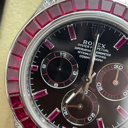 Rolex Daytona Replica Watch Custom 18K Solid White Gold Baguette Diamonds 40mm Clone