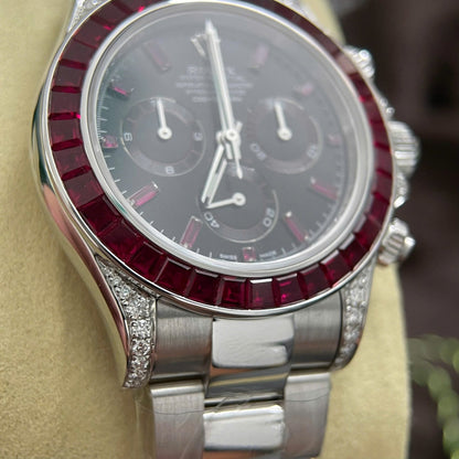 Rolex Daytona Replica Watch Custom 18K Solid White Gold Baguette Diamonds 40mm Clone