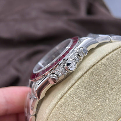 Rolex Daytona Replica Watch Custom 18K Solid White Gold Baguette Diamonds 40mm Clone