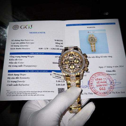 Rolex Best Replica Watch Daytona 40mm Eye of Tiger Gold Wrapped – Moissanite Diamonds Custom Clone