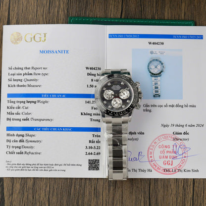 Rolex Daytona Replica Watch Dial Mother Of Pearl Custom Moissanite Diamonds 40mm Clone