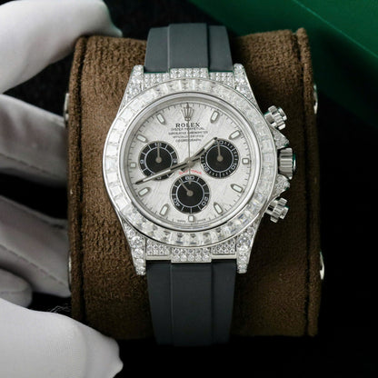 Rolex Daytona Replica Watch Dial Meteorite Custom Diamonds Moissanite Baguette 40mm Clone