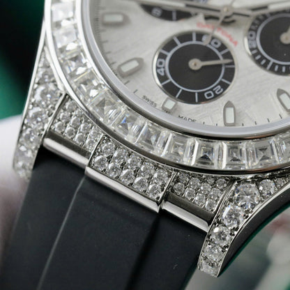 Rolex Daytona Replica Watch Dial Meteorite Custom Diamonds Moissanite Baguette 40mm Clone