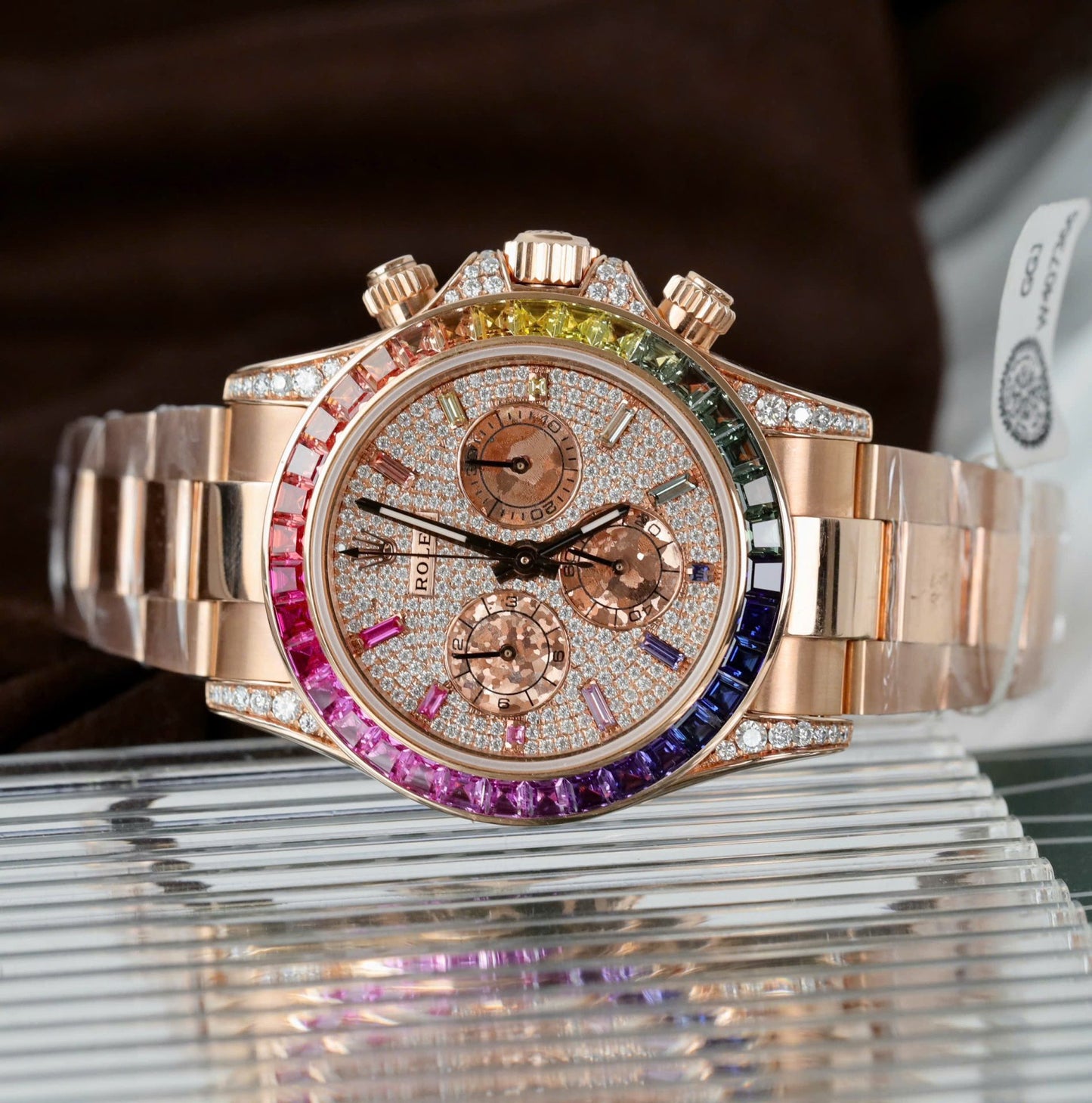 Rolex Daytona Rainbow 116595 Best Replica Watch Gold Wrapped + Moissanite Diamonds 40mm Clone