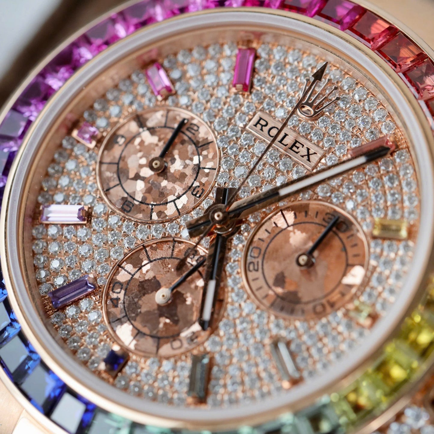 Rolex Daytona Rainbow 116595 Best Replica Watch Gold Wrapped + Moissanite Diamonds 40mm Clone