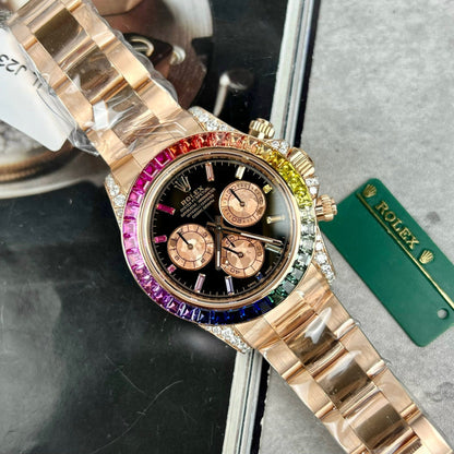 Rolex Daytona Rainbow 116595RBOW Best Replica Watch Gold Wrapped Moissanite Diamond 40mm Clone