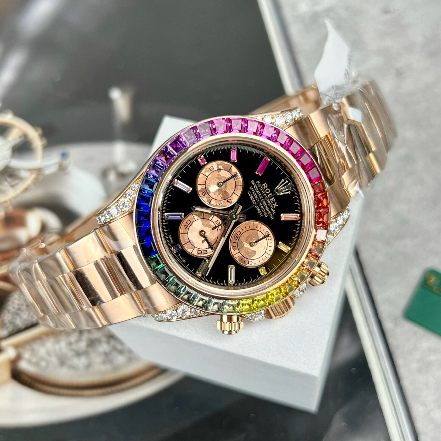 Rolex Daytona Rainbow 116595RBOW Best Replica Watch Gold Wrapped Moissanite Diamond 40mm Clone