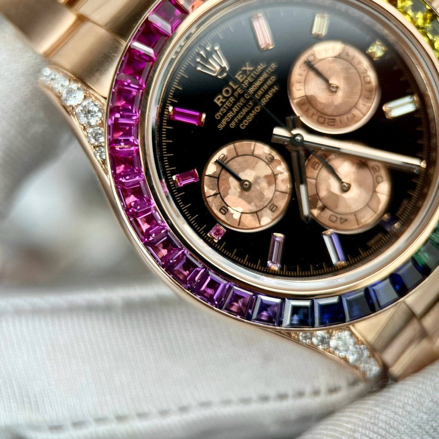 Rolex Daytona Rainbow 116595RBOW Best Replica Watch Gold Wrapped Moissanite Diamond 40mm Clone