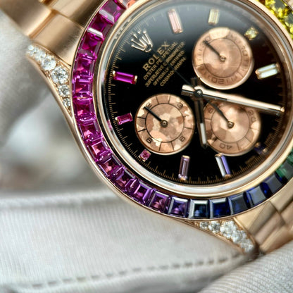 Rolex Daytona Rainbow 116595RBOW Best Replica Watch Gold Wrapped Moissanite Diamond 40mm Clone