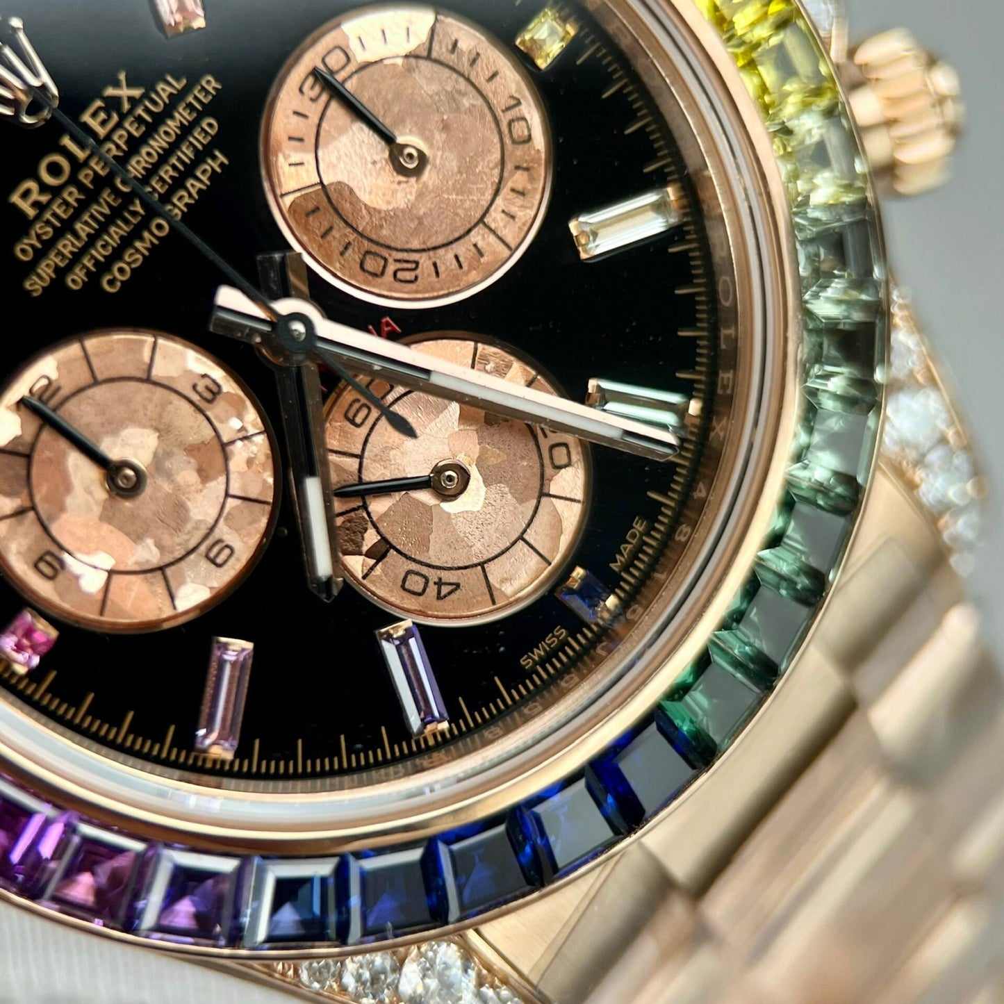 Rolex Daytona Rainbow 116595RBOW Best Replica Watch Gold Wrapped Moissanite Diamond 40mm Clone