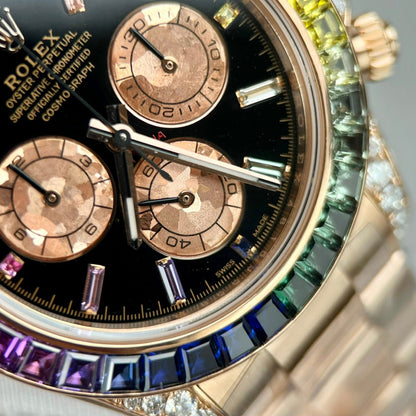 Rolex Daytona Rainbow 116595RBOW Best Replica Watch Gold Wrapped Moissanite Diamond 40mm Clone