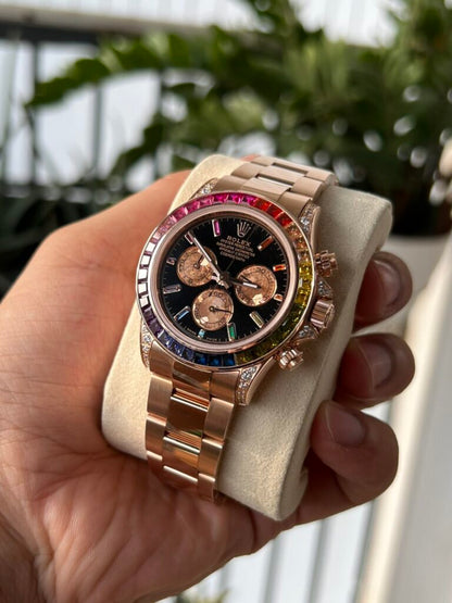Rolex Daytona Rainbow Replica Watch Gold Wrapped Moissanite TW  Factory 40mm