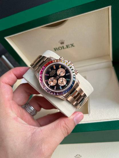 Rolex Daytona Rainbow Replica Watch Gold Wrapped Moissanite TW  Factory 40mm