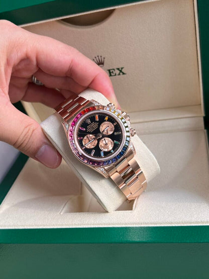 Rolex Daytona Rainbow Replica Watch Gold Wrapped Moissanite TW  Factory 40mm
