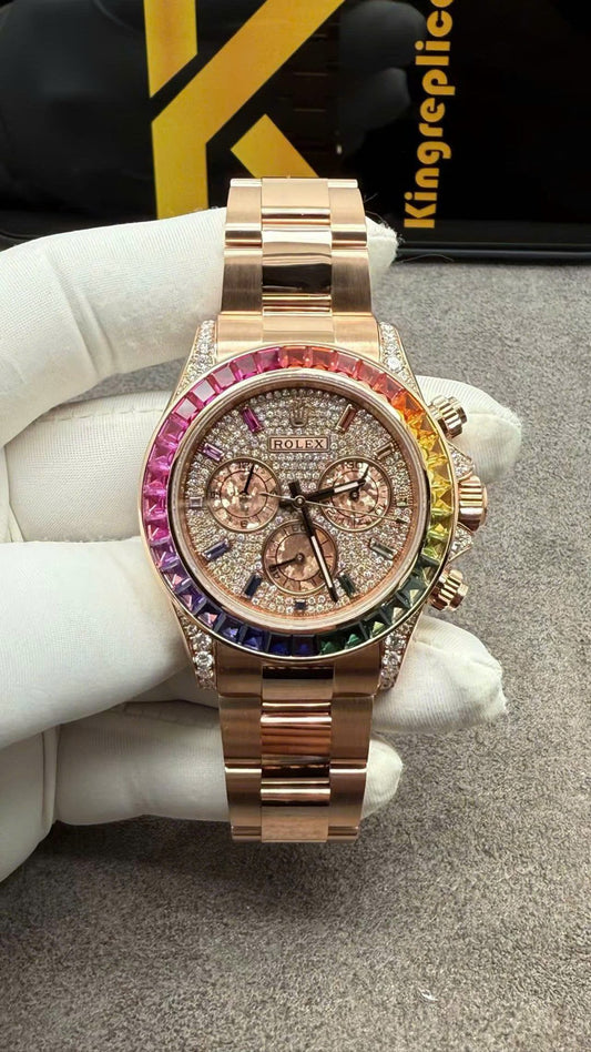 Rolex Daytona Rainbow Watch Crafted in Solid Gold with 40mm Natural Diamonds Clone