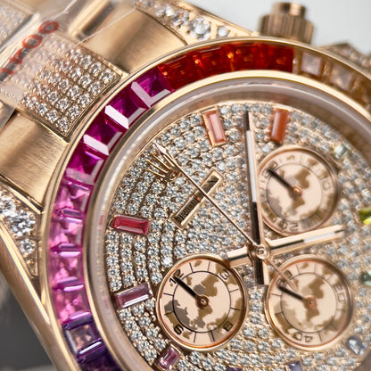 Rolex Daytona Rainbow Best Replica Watch Full Diamond 40mm Clone
