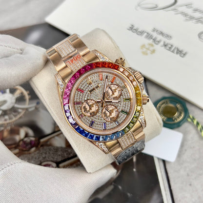 Rolex Daytona Rainbow Best Replica Watch Full Diamond 40mm Clone