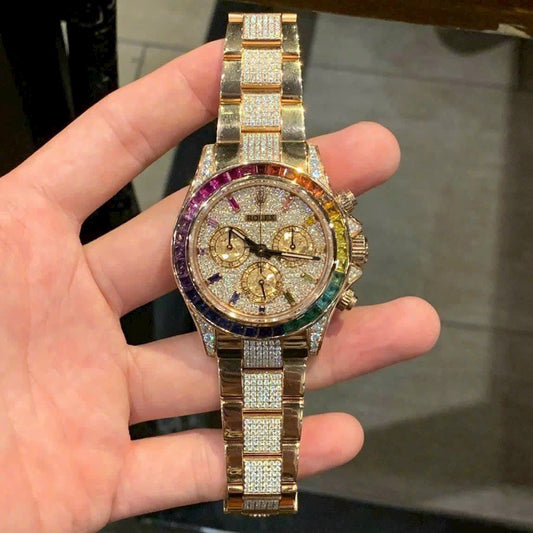 Rolex Daytona Rainbow Replica Watch With Full Diamonds 40mm Clone