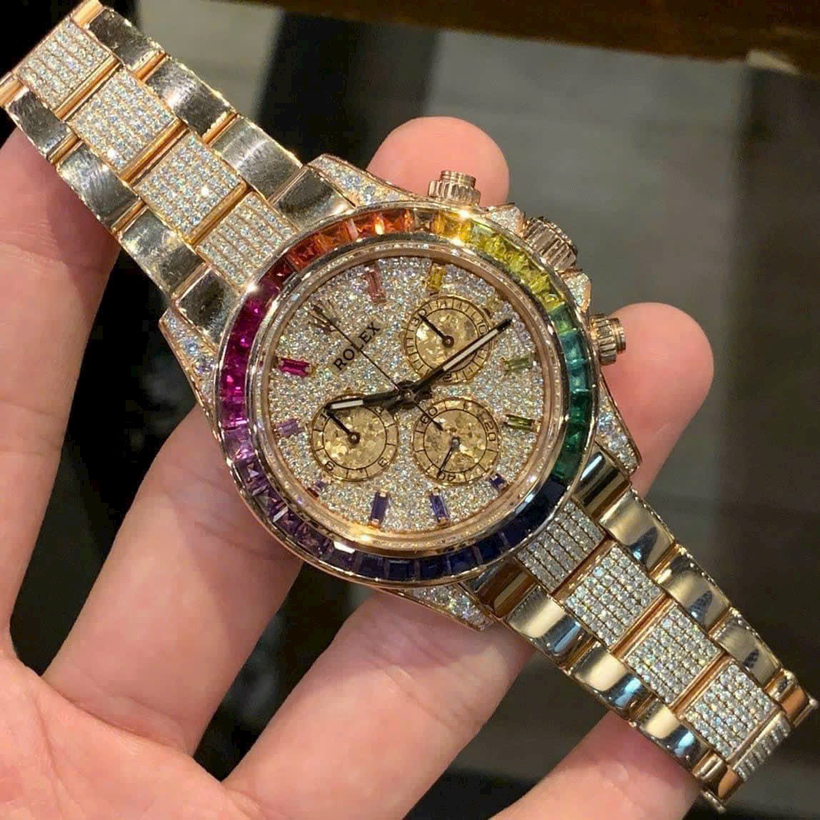 Rolex Daytona Rainbow Replica Watch With Full Diamonds 40mm Clone