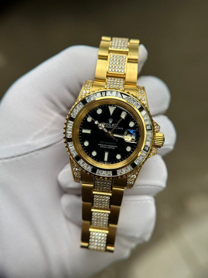 Rolex GMT-Master II Replica Watch With Full Diamond Black Dial 40mm Clone
