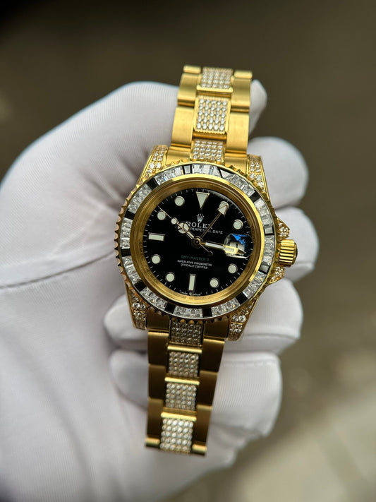 Rolex GMT-Master II Replica Watch With Full Diamond Black Dial 40mm Clone
