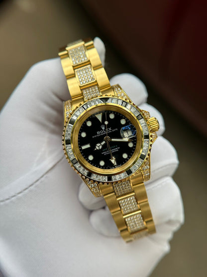 Rolex GMT-Master II Replica Watch With Full Diamond Black Dial 40mm Clone