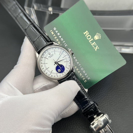 Rolex Moonphase 50535 Replica Watch Black Leather Strap 39mm Clone