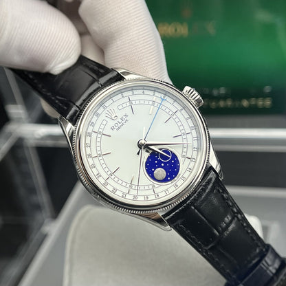 Rolex Moonphase 50535 Replica Watch Black Leather Strap 39mm Clone