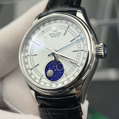 Rolex Moonphase 50535 Replica Watch Black Leather Strap 39mm Clone