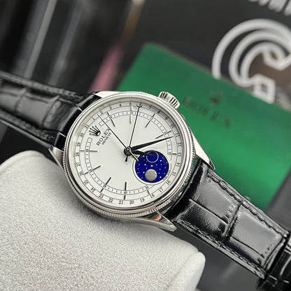 Rolex Moonphase 50535 Replica Watch Black Leather Strap 39mm Clone