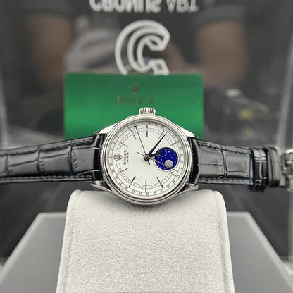 Rolex Moonphase 50535 Replica Watch Black Leather Strap 39mm Clone