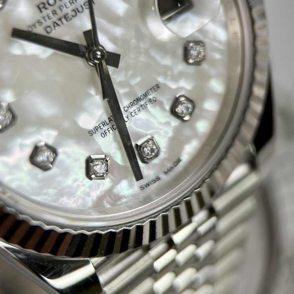 Rolex Replica Watch DateJust Dial Mother Of Pearl Moissanite Diamonds 41mm Clone