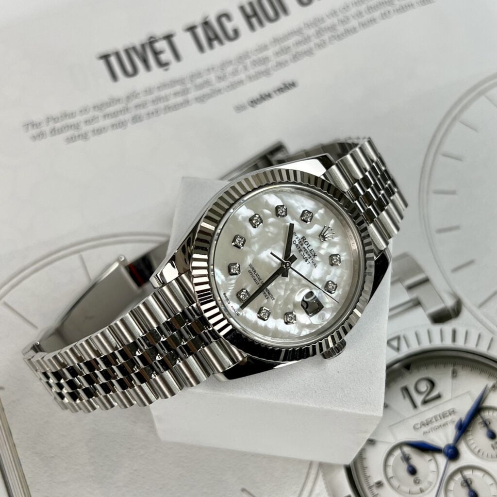 Rolex Replica Watch DateJust Dial Mother Of Pearl Moissanite Diamonds 41mm Clone