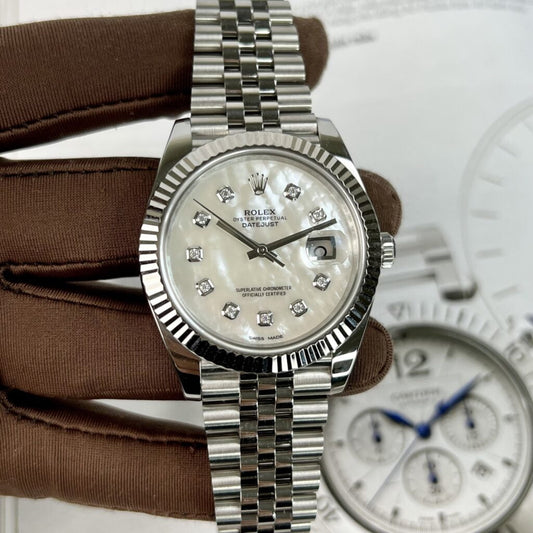 Rolex Replica Watch DateJust Dial Mother Of Pearl Moissanite Diamonds 41mm Clone
