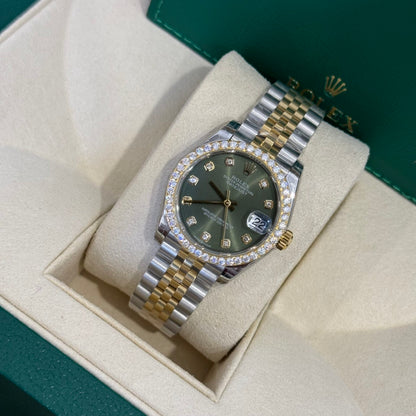 Rolex DateJust Replica Watch Moissanite Diamond Green Dial 31mm Clone