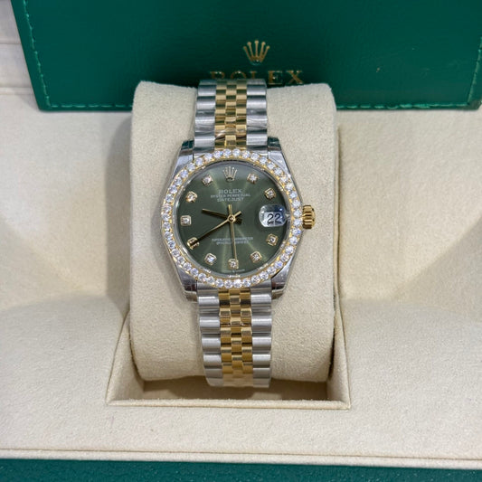 Rolex DateJust Replica Watch Moissanite Diamond Green Dial 31mm Clone