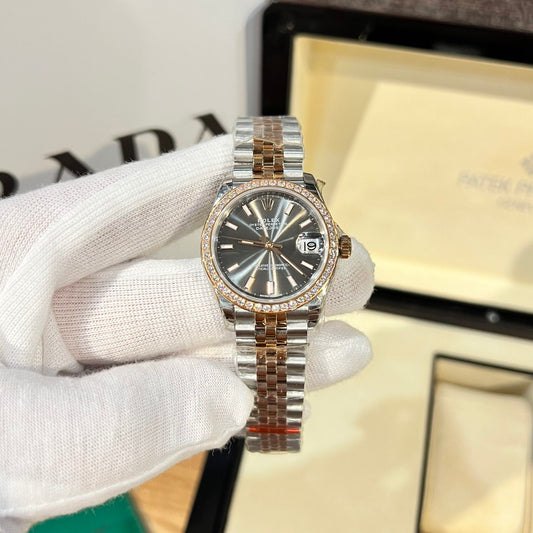 Rolex DateJust Women’s Replica Watch With Diamonds Gray Dial EW Factory 31mm