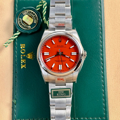 Rolex Oyster Perpetual 124300 Red Dial Oyster Strap King Factory 41mm