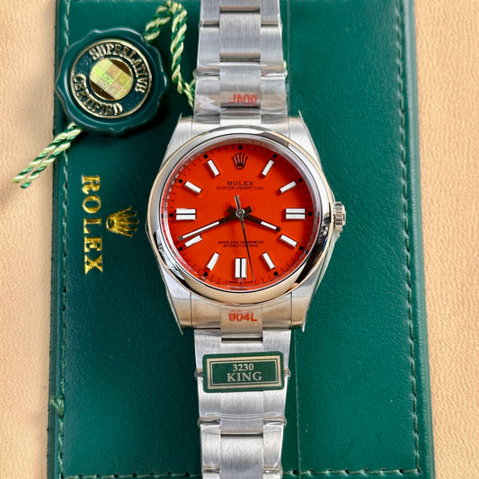 Rolex Oyster Perpetual 124300 Red Dial Oyster Strap King Factory 41mm