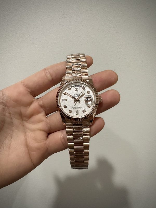 Rolex Day-Date 128235 Replica Watch Gold Wrapped Meteorite Dial 36mm Clone