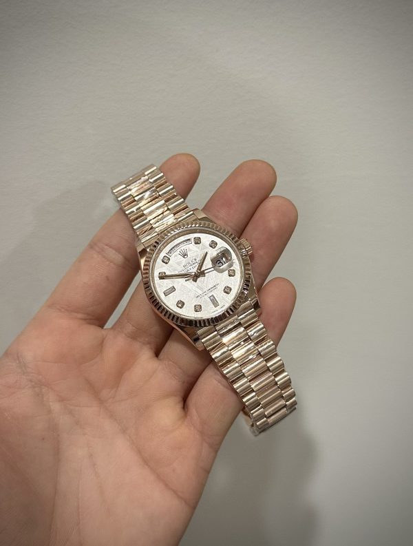 Rolex Day-Date 128235 Replica Watch Gold Wrapped Meteorite Dial 36mm Clone