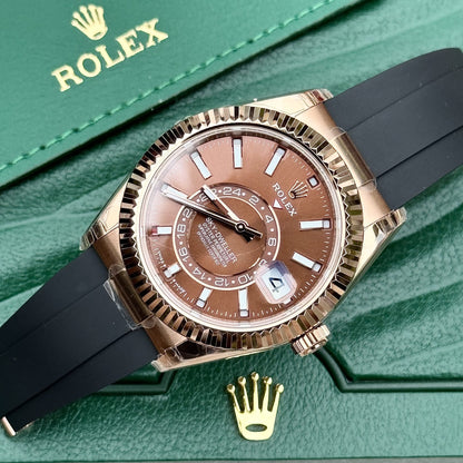 Rolex Sky-Dweller 336235 Chocolate Dial Rubber Strap 42mm Clone