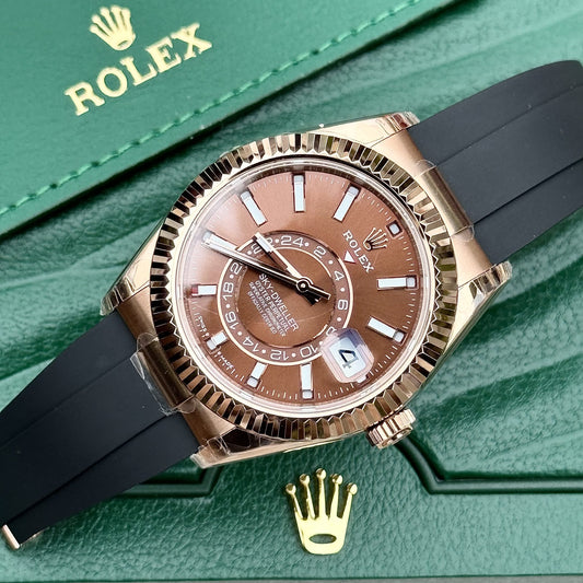 Rolex Sky-Dweller 336235 Chocolate Dial Rubber Strap 42mm Clone