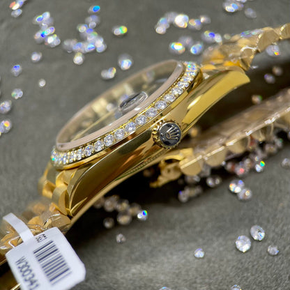 Rolex Day-Date Yellow Dial Custom Moissanite Diamonds 40mm Clone