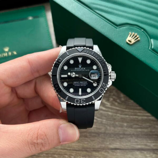 Rolex Watch Yacht-Master Black Dial Rubber Strap 40mm Clone