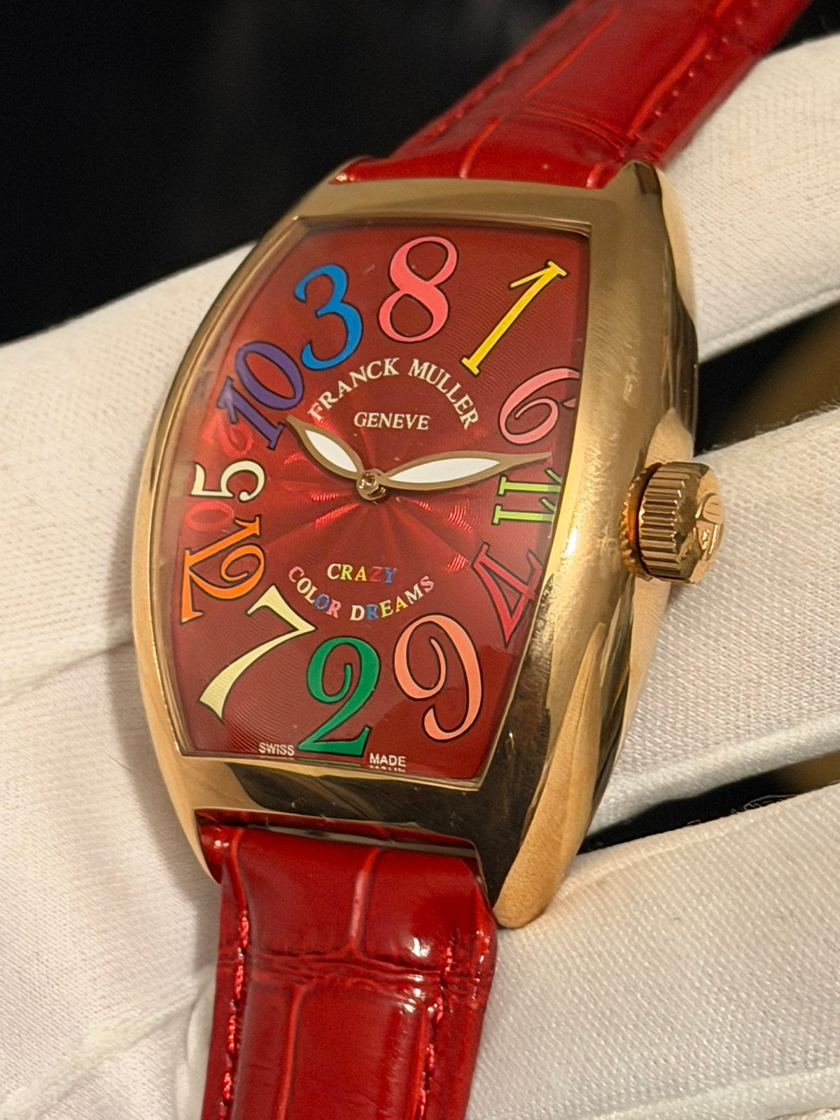 Franck Muller Crazy Hours Color Dreams - Rose Gold & Red Leather Strap