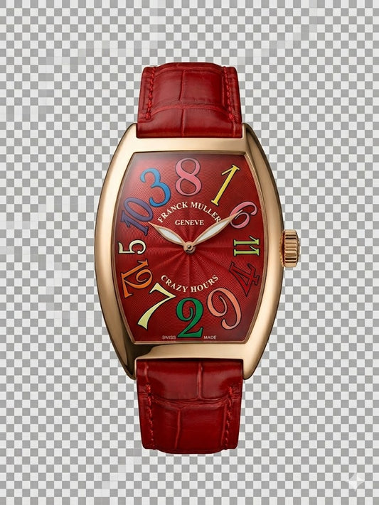 Franck Muller Crazy Hours Color Dreams - Rose Gold & Red Leather Strap