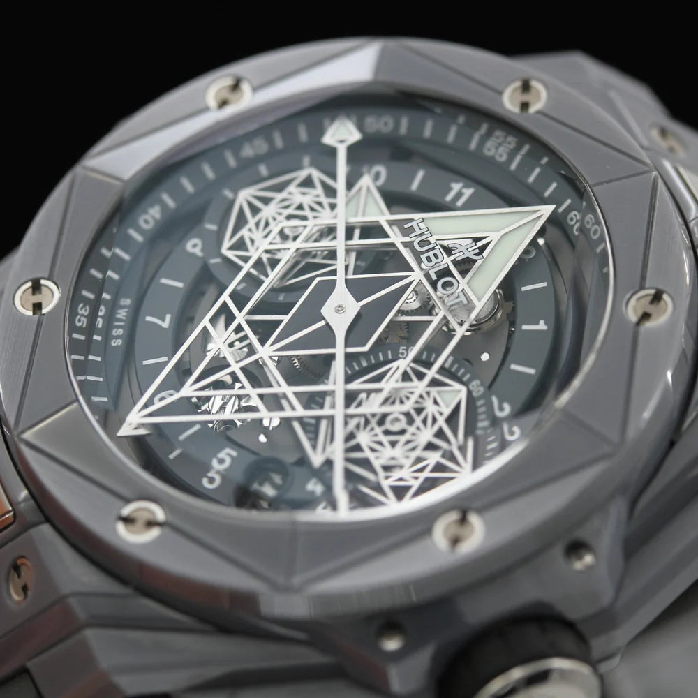 Hublot Big Bang Unico Sang Bleu II Grey Ceramic 45mm μπροστινή όψη καντράν